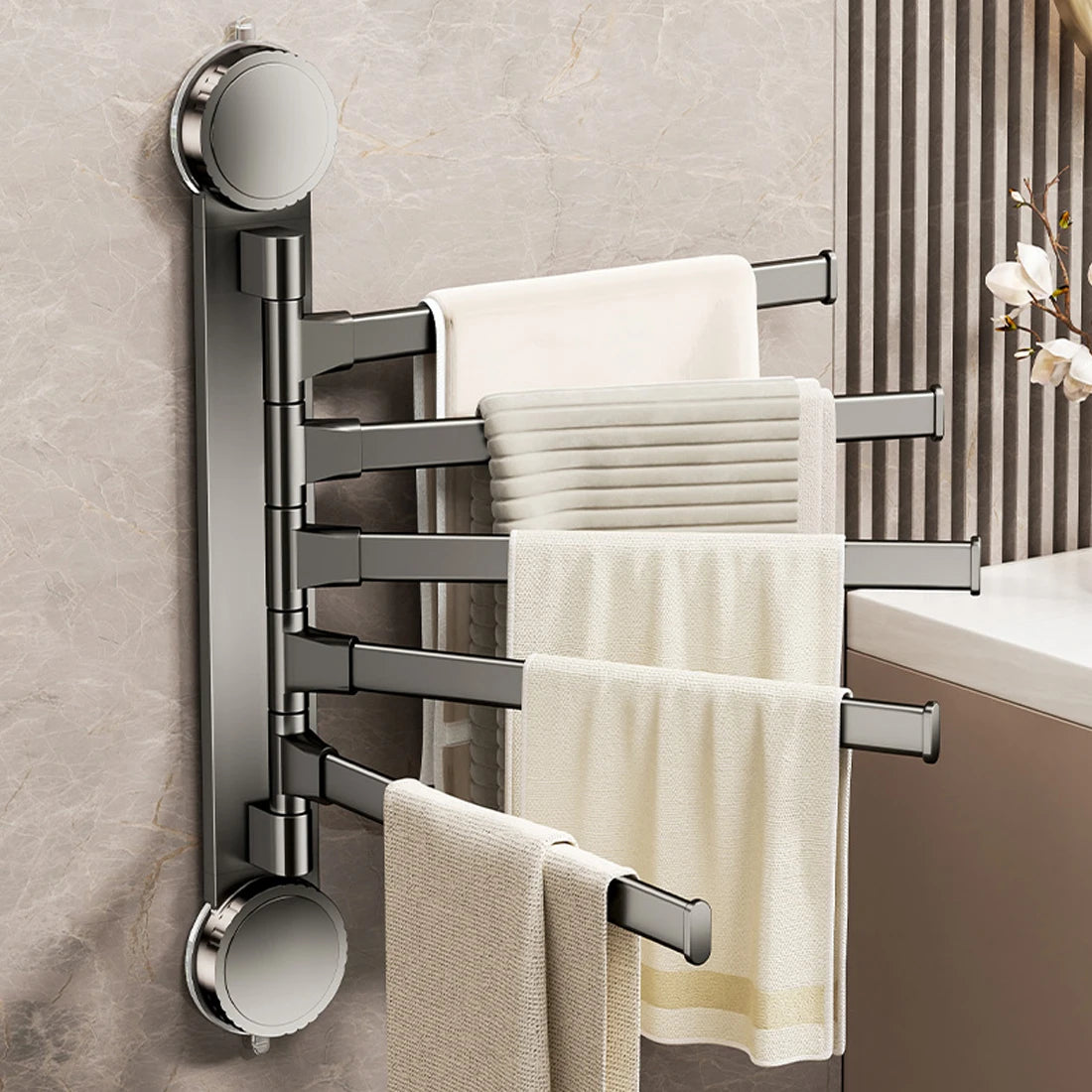 porte serviettes pliable murale alliage aluminium ventouse moderne gris lisse salle bain cuisine réglable