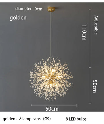 lustre suspension moderne cristal transparent doré luminaire salon restaurant élégant contemporain