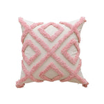 coussin carré moderne brodé géométrique rose boho chic franges adhésif zip 45x45cm