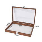 boîte rangement bijoux 33cm 22cm 24 compartiments bois marron clair velours blanc cadenas classique