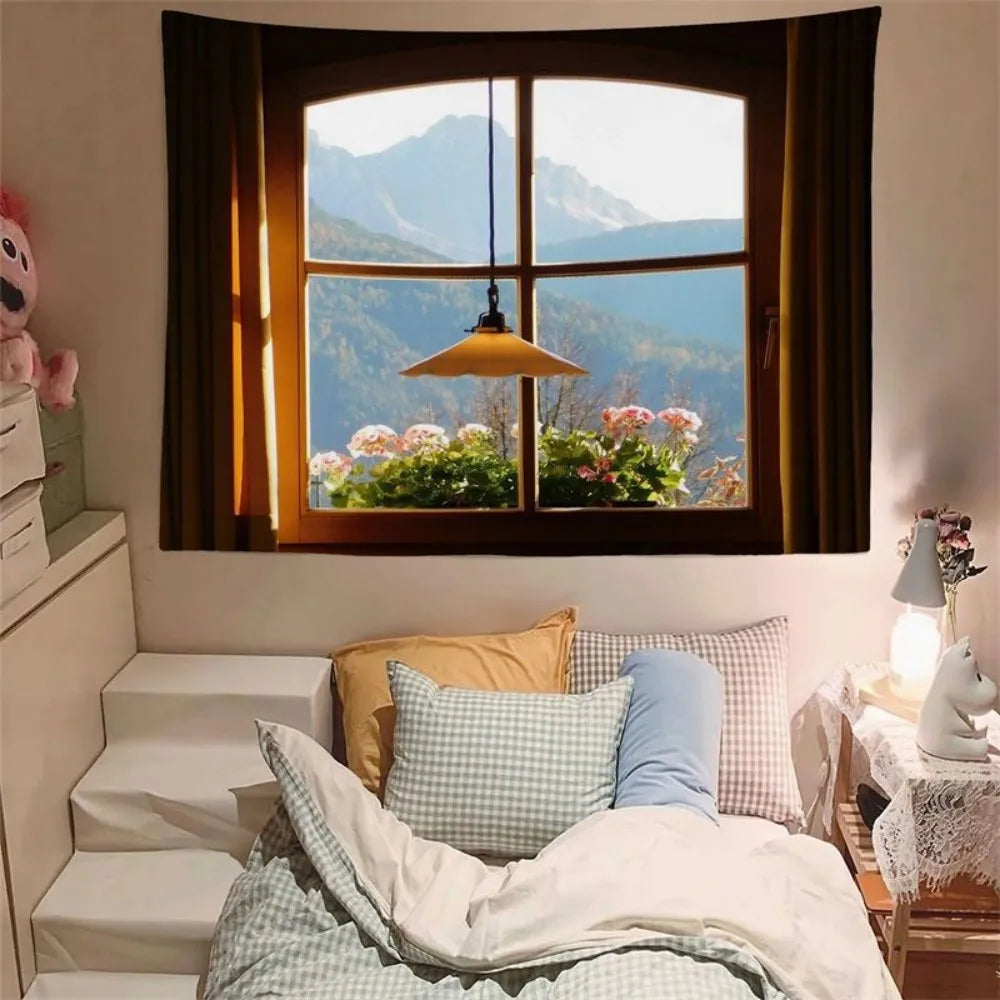 tapisserie murale décorative paysage montagne chambre salon moderne textile polyester grande taille intérieur
