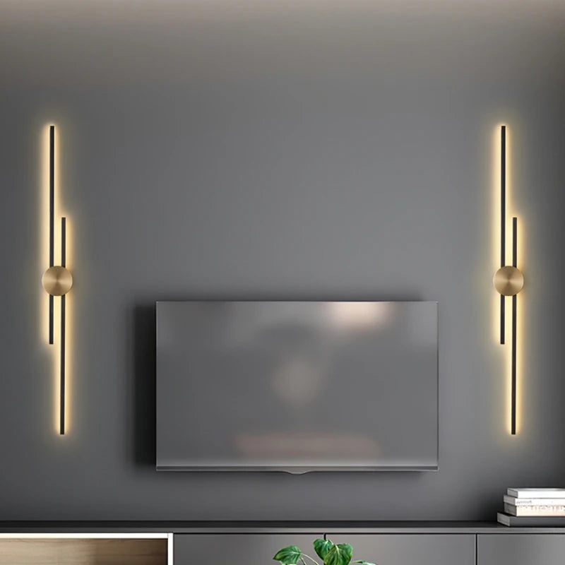 applique murale moderne minimaliste noir doré barres verticales éclairage chambre étude entrée led fixée