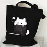 sac main femme toile chat cartoon noir blanc motifs animaux décontracté sans fermeture éclair