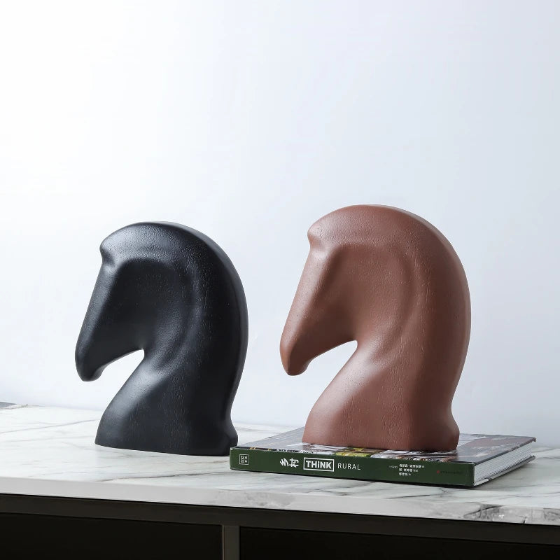 décoration moderne tête cheval résine noire sculpture intérieur minimaliste ornement maison salon erotique