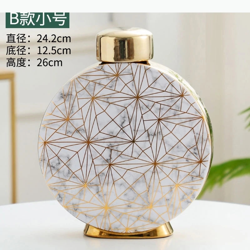 vase moderne élégant marbré couvercle doré multifonction fleur décoration intérieure blanc doré