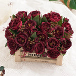 bouquet fleurs artificielles soie roses pivoines decoration mariage anniversaire intérieur blanc rouge violet orange