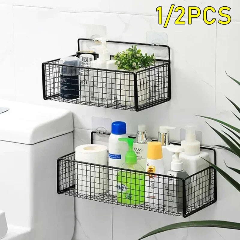 panier mural noir maille métallique moderne rangement salle bain accessoires organisation cuisine maquillage produits
