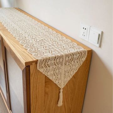 serviette table traditionnelle motif floral serviette beige clair tissage crocheté frange maison polyester coton
