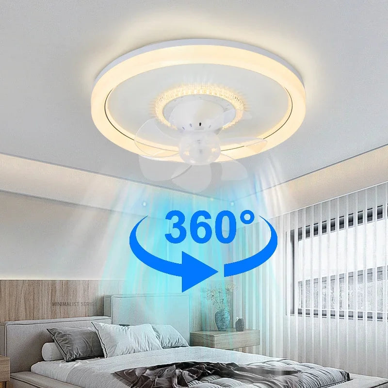 ventilateur moderne led rotation 360° télécommande éclairage chambre blanc minimaliste
