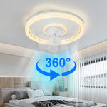 ventilateur moderne led rotation 360° télécommande éclairage chambre blanc minimaliste