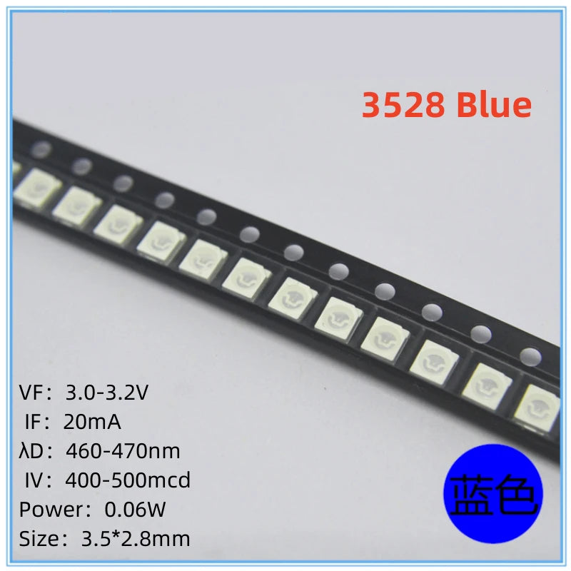 Diodes led smd 3528 blanc jaune rouge rose violet bleu vert 1210 pièces électronique