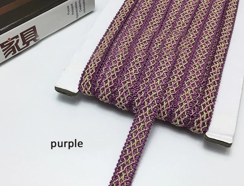 ruban dentelle marron violet or gris beige texture tissée moderne 14mm polyester
