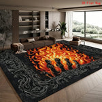 tapis moderne rectangle polypropylène antidérapant chat dragon flammes noir bleu orange