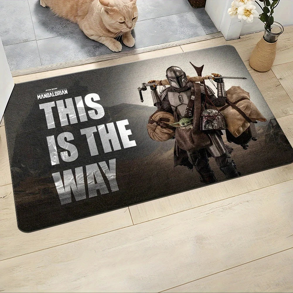 tapis sol antidérapant polyester Mandalorian noir gris entrée maison salle bain chambre moderne
