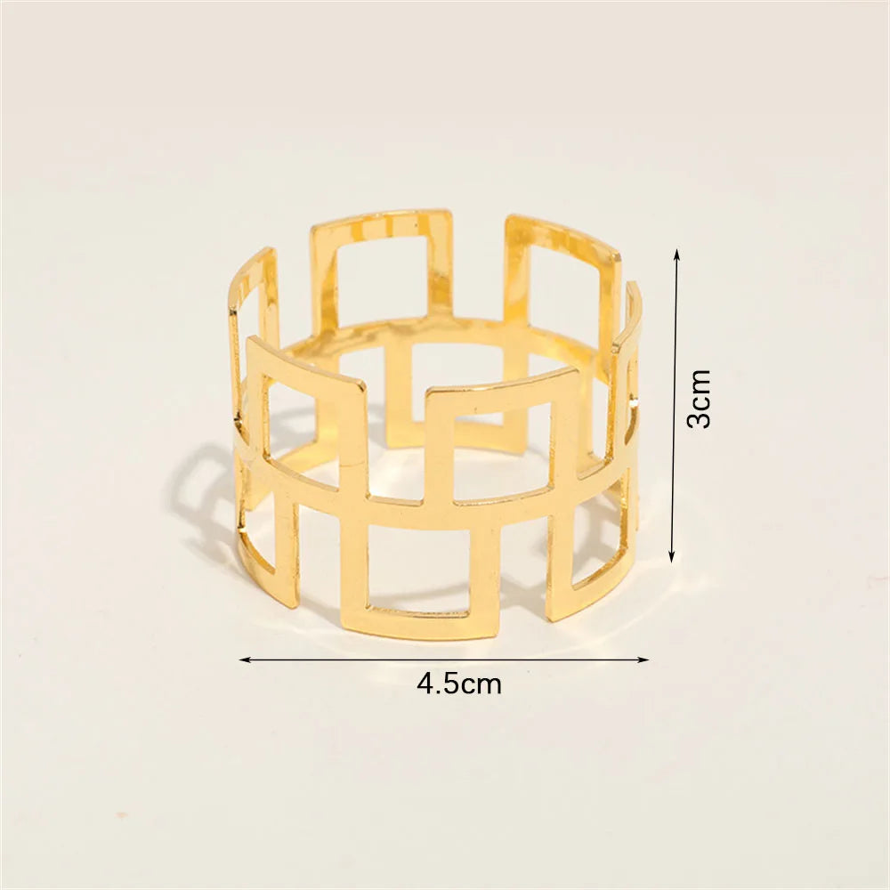 anneaux serviettes or blanc motif géométrique moderne élégants set mariage anniversaire six pièces