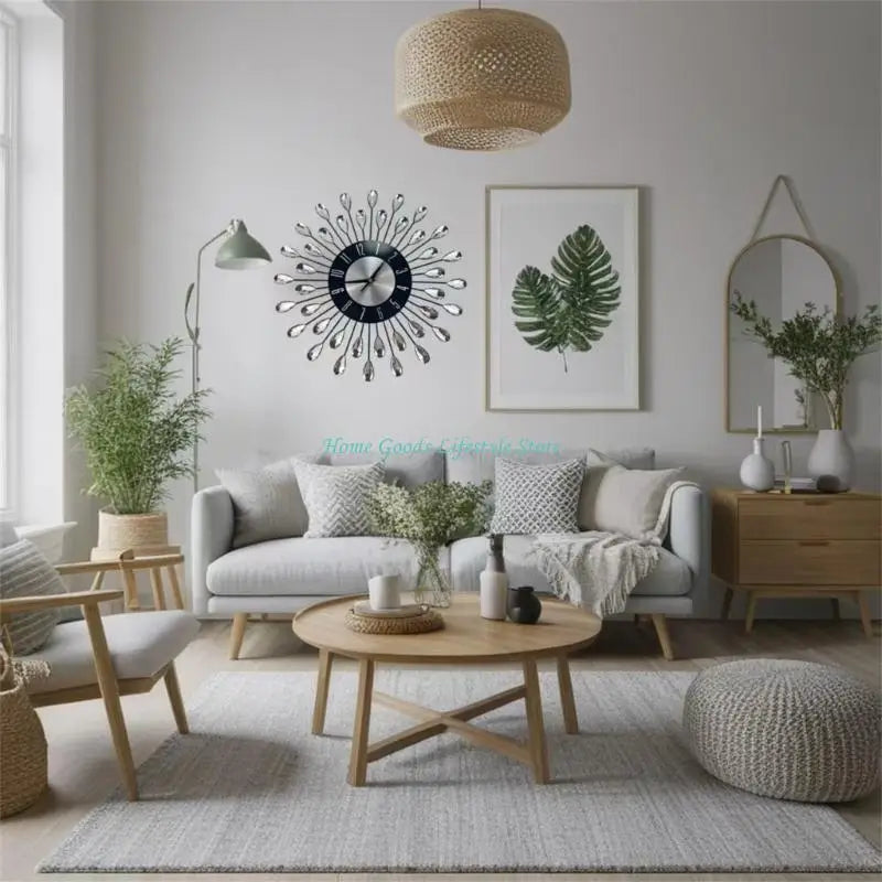 horloge murale moderne floral noir argenté élégante sans tic tac salon