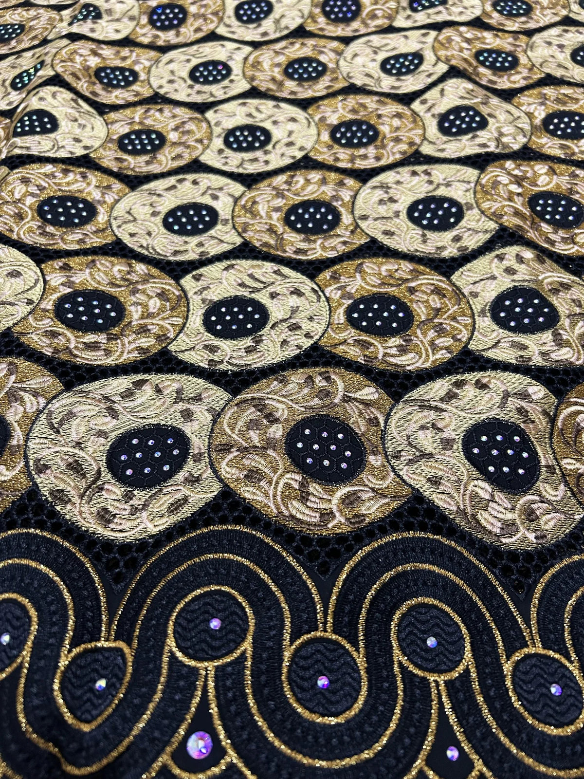 tissu brodé noir doré strass occasion party voile coton largeur 51 52 inches dentelle