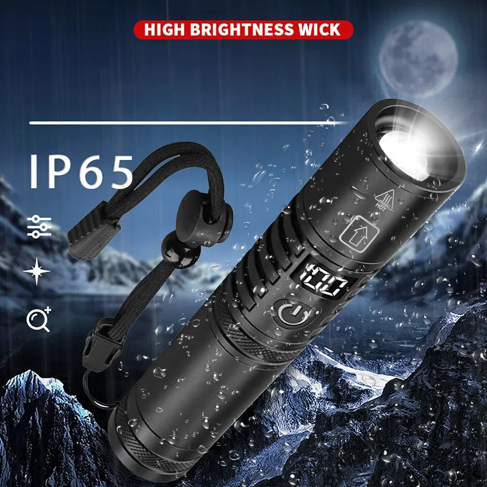 projecteur poche led rechargeable aluminium noir résistant chocs self défense zoomable