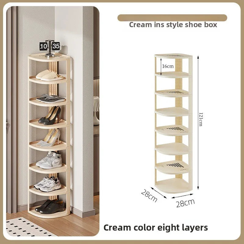 étagère rotative moderne multi niveaux beige clair rayures verticales supports rangement robuste anti dérapant