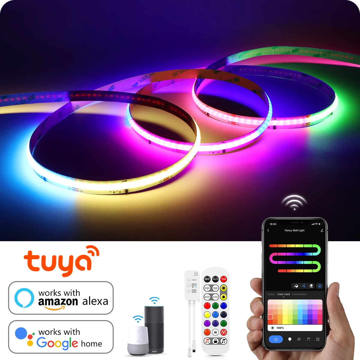 ruban led multicolore moderne 12v wifi contrôlable télécommande application mobile