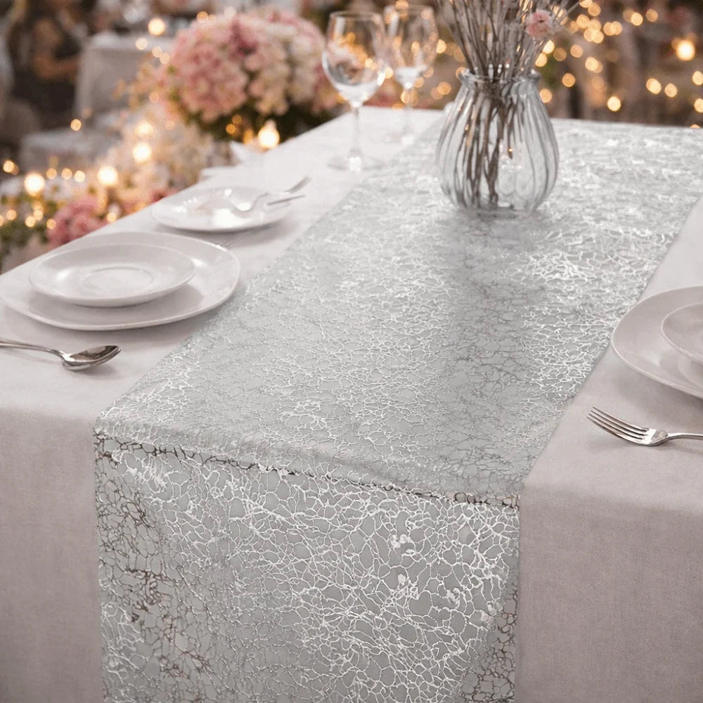 nappe runner festive or argent rose motif ajouré semi transparent mariage table décoration anniversaire