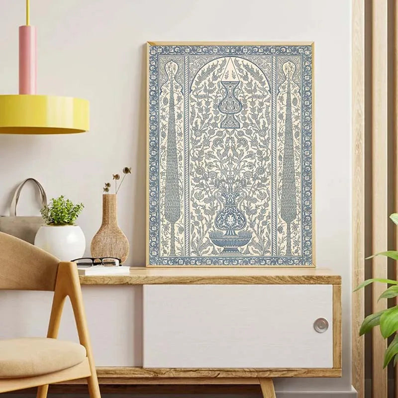toile art islamique mosquée motif géométrique décoration murale salon oriental cadre bois