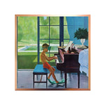 tableau toile huile enfant piano vert bleu brun contemporain maison décoration mur carré