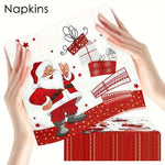 serviettes papier noel pere noel rouge blanc geometrique festives 16.5cm 6.5cm