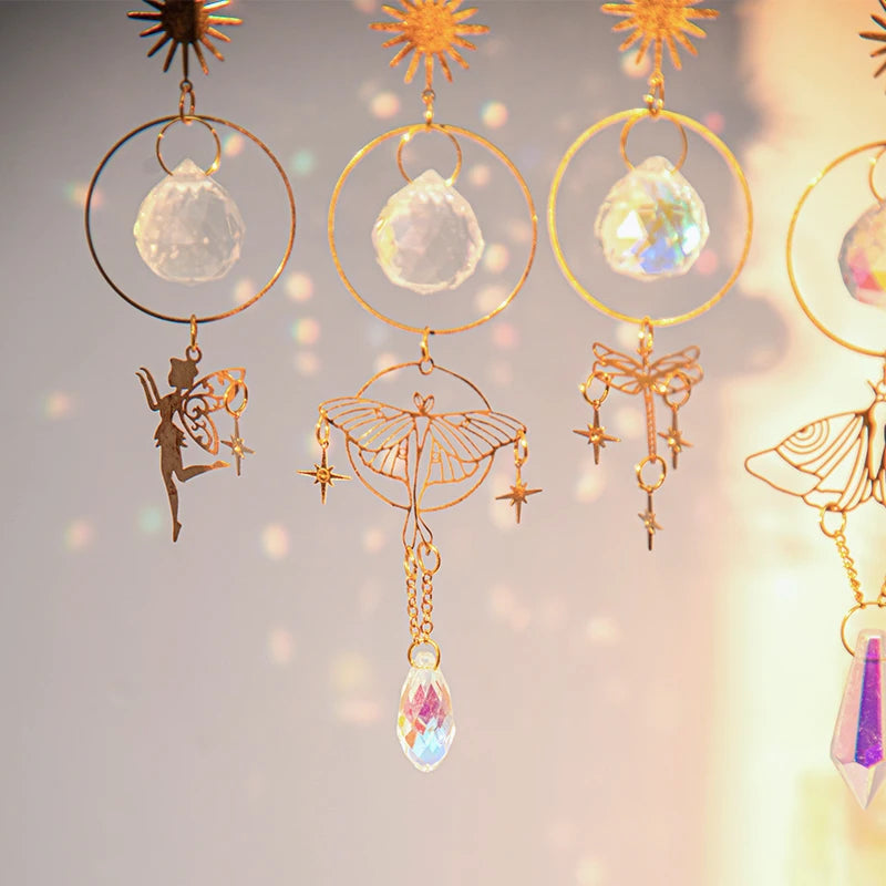 suspension décorative cristal papillon étoile anneau or blanc translucide vortex romantique pastorale