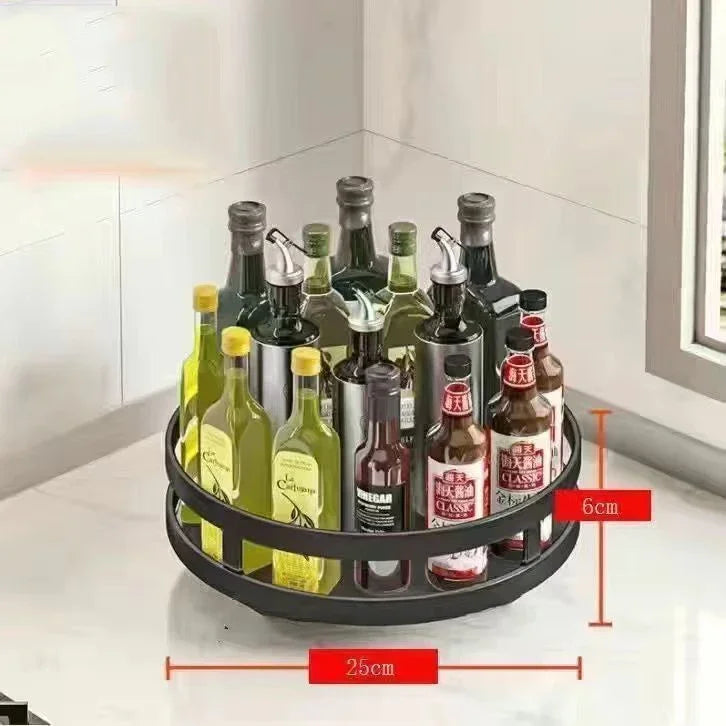 support rotatif deux niveaux noir acier inoxydable moderne vaisselle épices cosmétiques comptoir cuisine