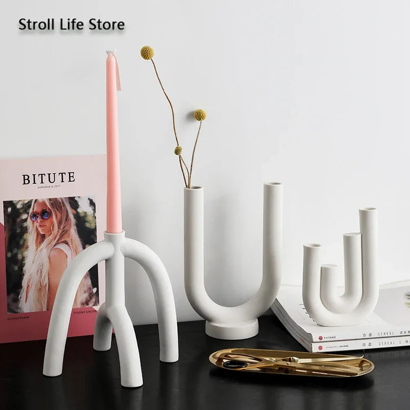 support bougies blanc moderne minimaliste céramique maison décoration nordique ornemental