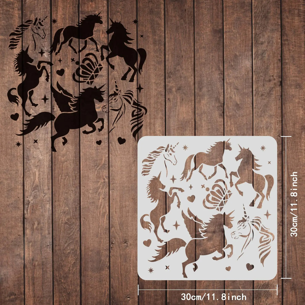 Stencil multicolore licorne artistique coeurs étoiles opaques peinture mur sol meubles