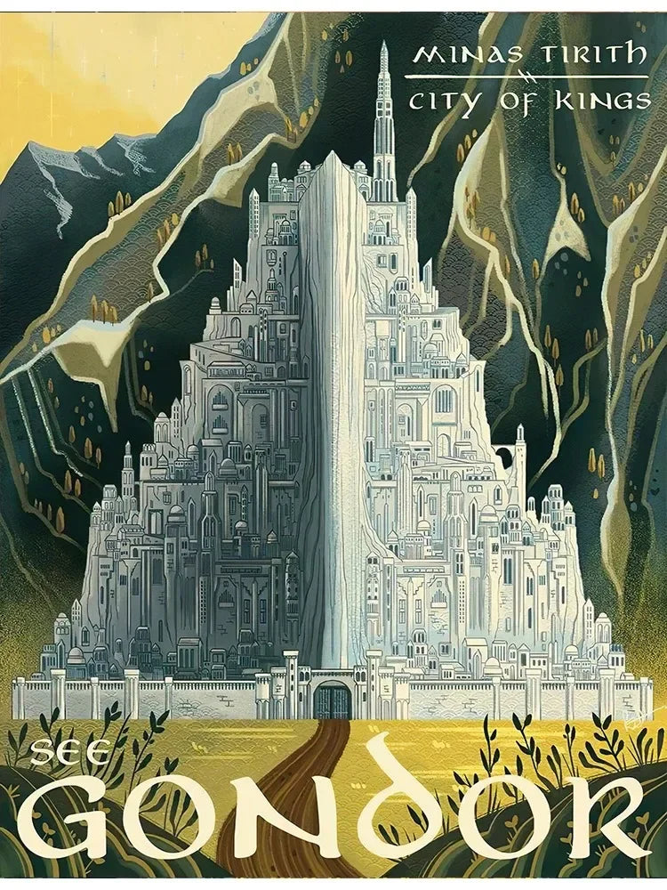affiche voyage rétro abstraite château mordor paysage fantasy toile huile sans cadre