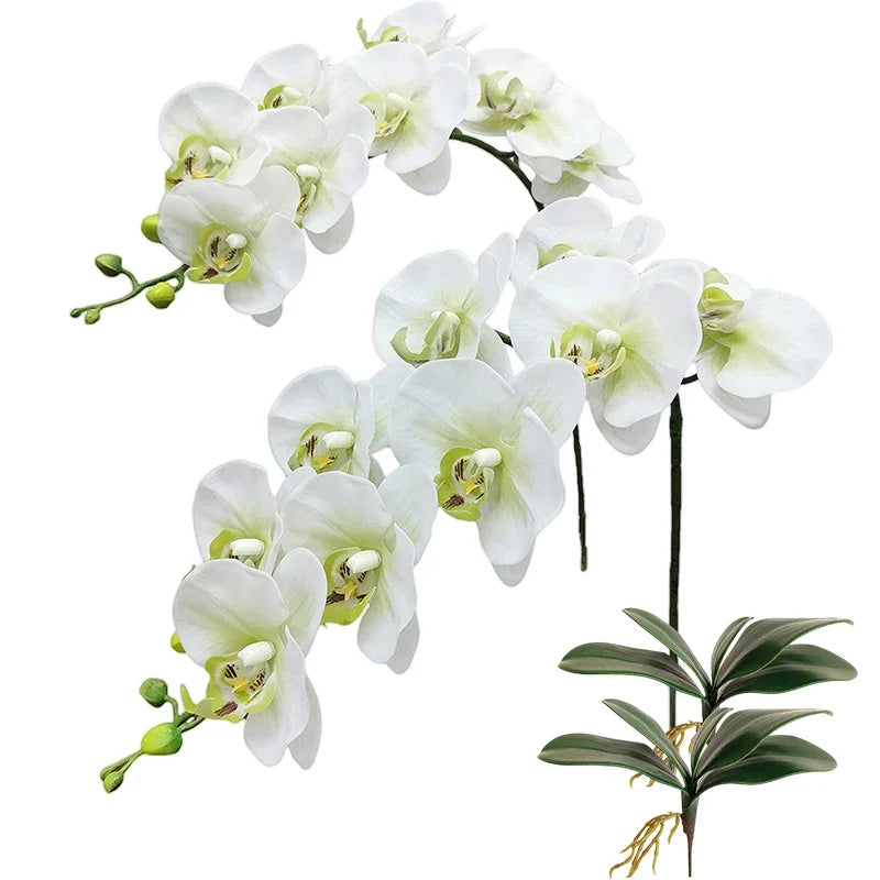 décoration intérieure orchidée artificielle blanc vert feuilles lisses moderne minimaliste maison mariage anniversaire