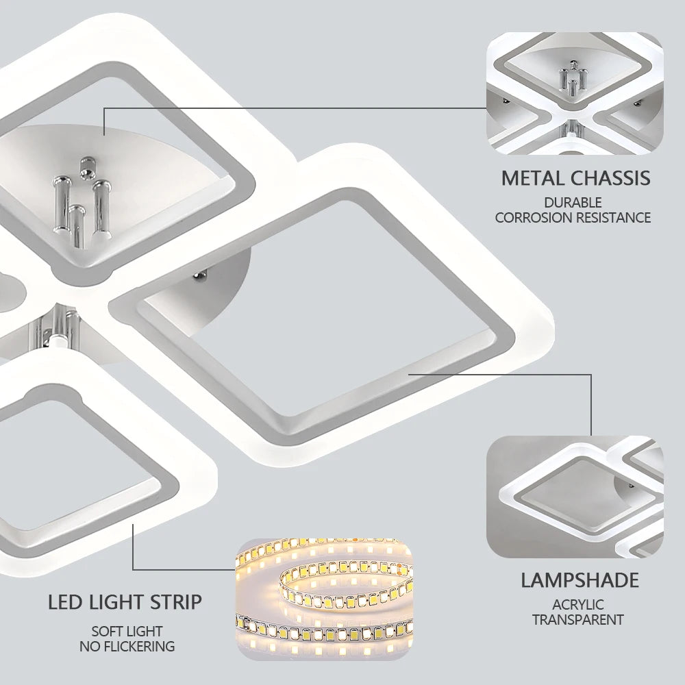 plafonnier led moderne minimaliste blanc carrés superposés éclairage quotidien télécommande application mobile