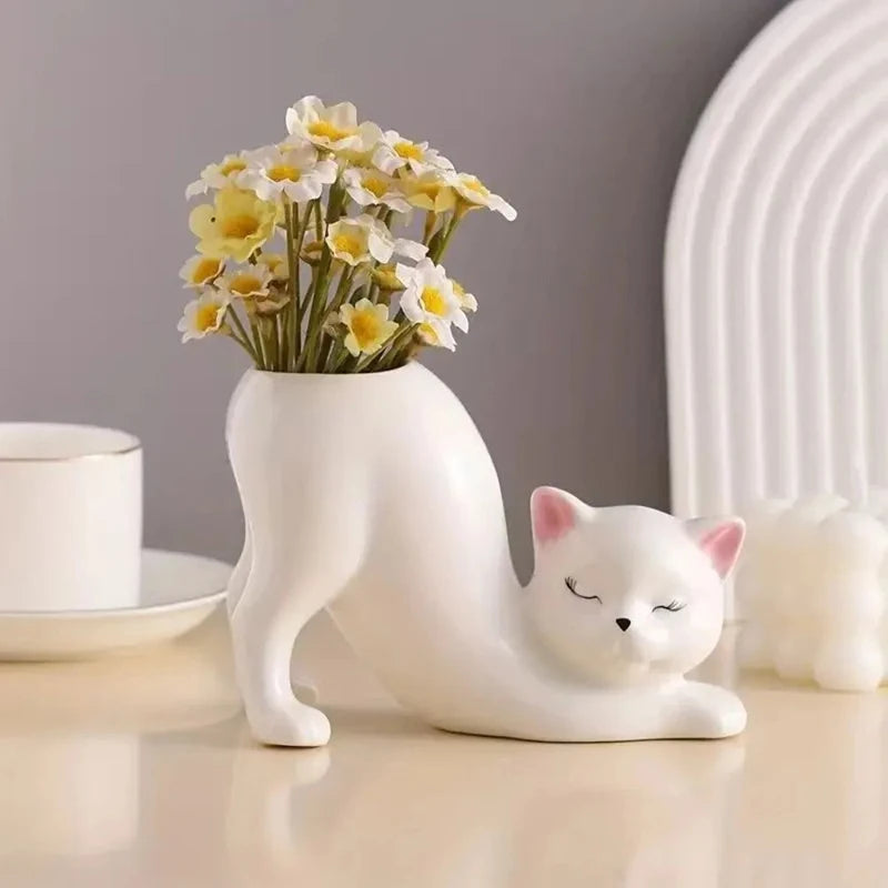 vase céramique forme chat cactus blanc vert decoratif minimaliste animalier