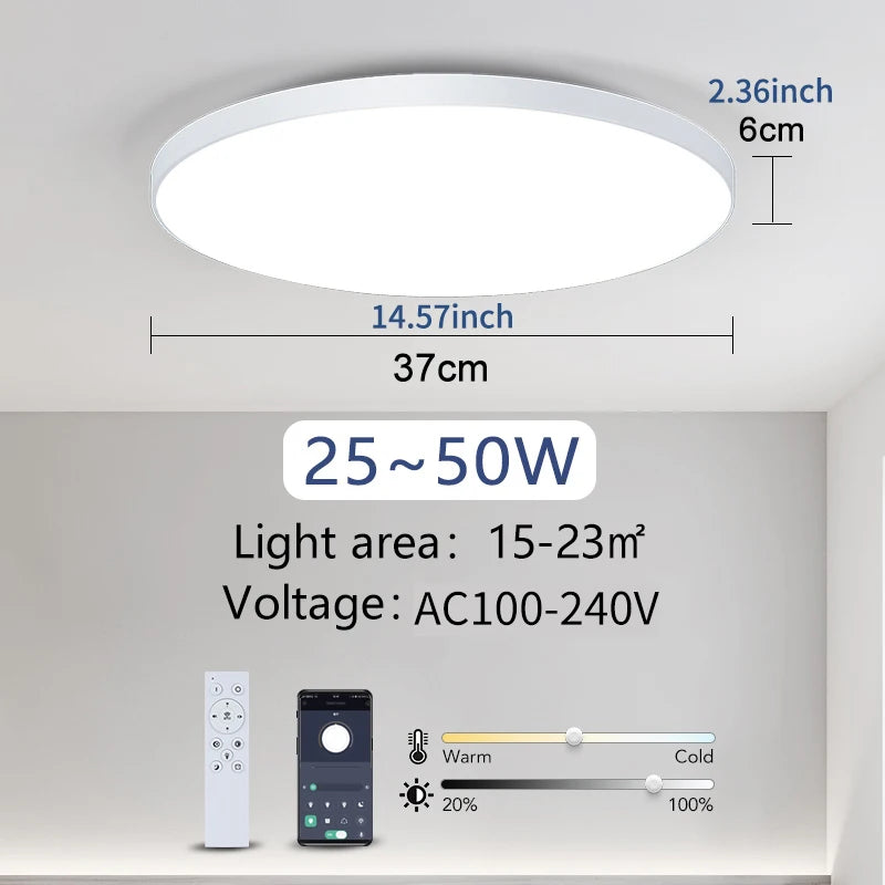 plafonnier led moderne télécommande application blanc noir minimaliste