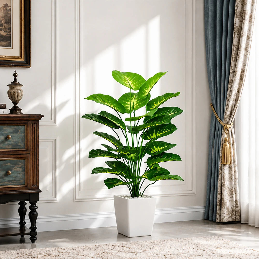 plante artificielle verte feuilles jaunes grande décoration intérieure maison salon