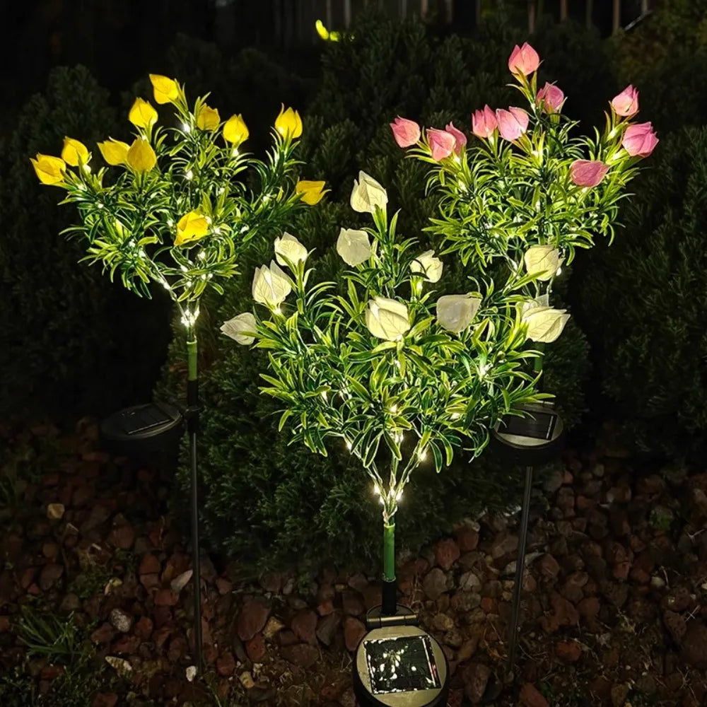 éclairage extérieur solaire plante verte lumineuse fleurs artificielles moderne blanc rose jaune