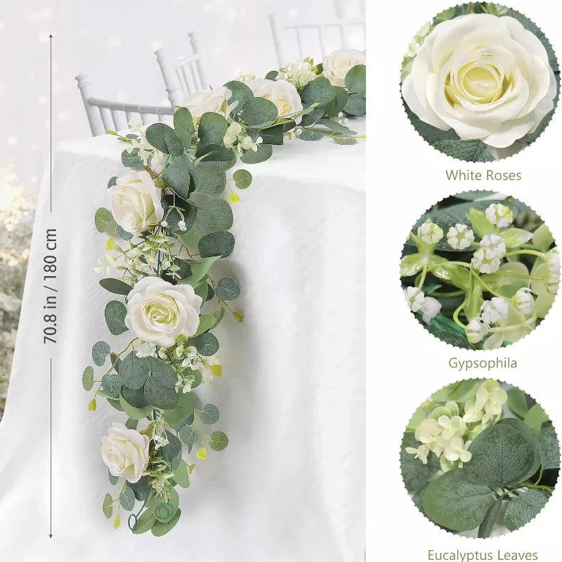 guirlande eucalyptus artificielle fleurs blanches decoration mariage exterieur vert rose