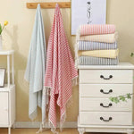 serviette bain coton polyester 100x180cm rayées franges moderne absorbante plage voyage
