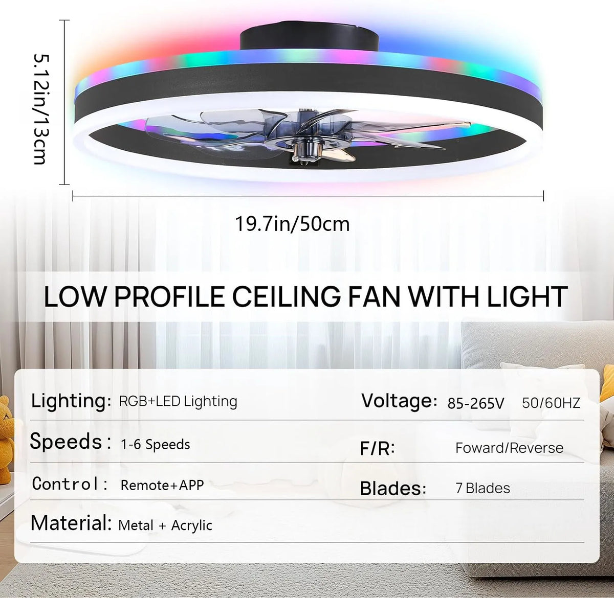 ventilateur intelligent led rvb vitesses ciel étoilé moderne télécommande app mobile