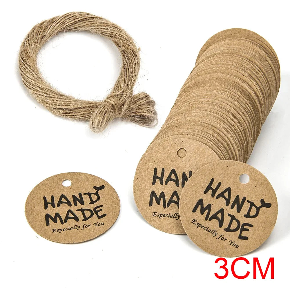 étiquettes rondes marron clair imprimées hand made especialmente para usted sourires écolos 3cm simple