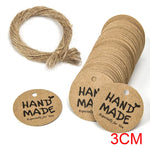 étiquettes rondes marron clair imprimées hand made especialmente para usted sourires écolos 3cm simple