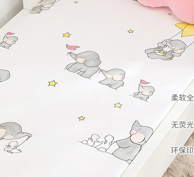drap housse lit bébé coton motif oiseau étoile enfant chambre moderne blanc jaune gris