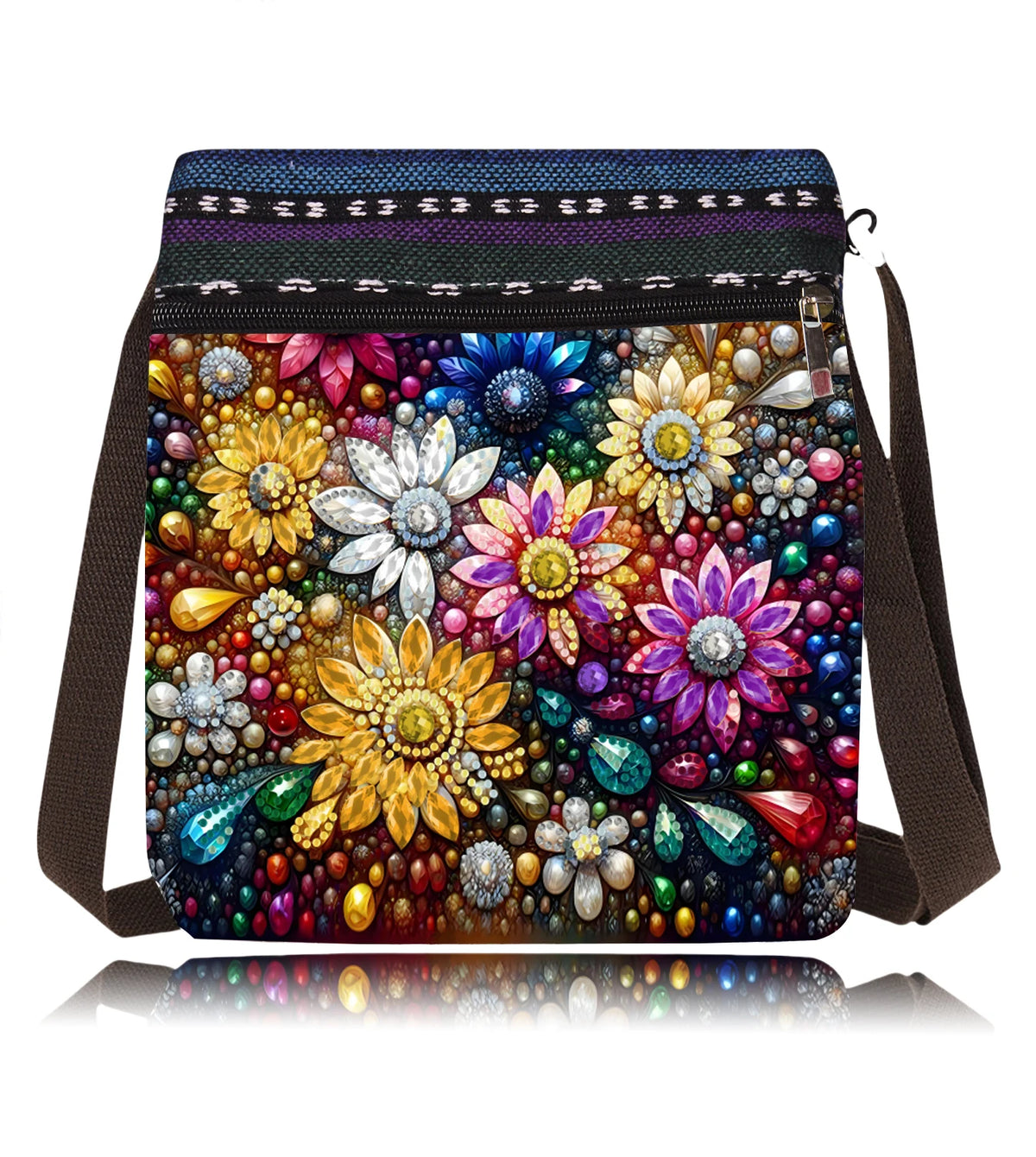 sac main noir bleu denim fleurs strass poignées moderne portable décoration quotidien
