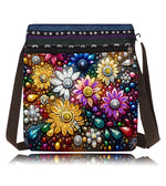 sac main noir bleu denim fleurs strass poignées moderne portable décoration quotidien