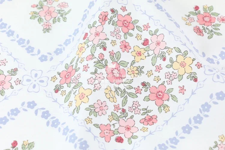tissu coton imprimé fleurs carreaux blanc rose vert bleu jaune vintage 235cm popeline sergé