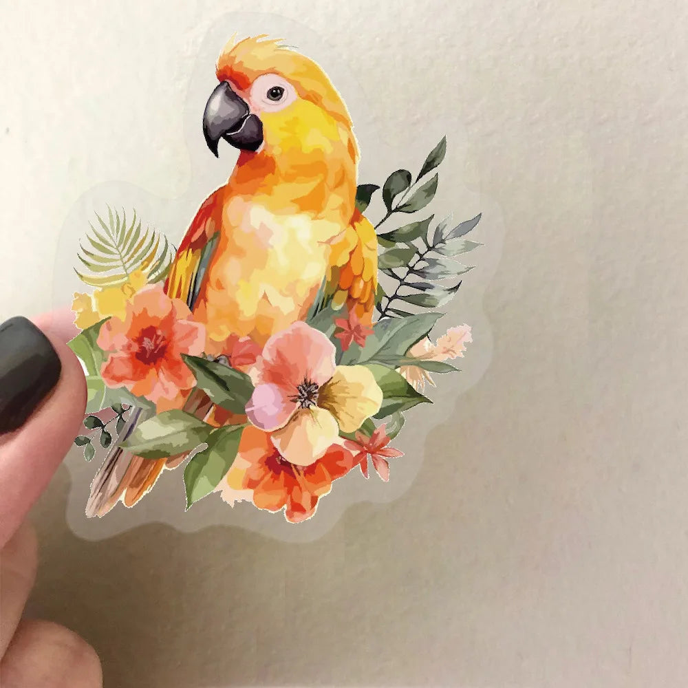stickers decoratifs oiseaux fleurs aquarelle transparents botanique floral adhésifs diverses tailles formes
