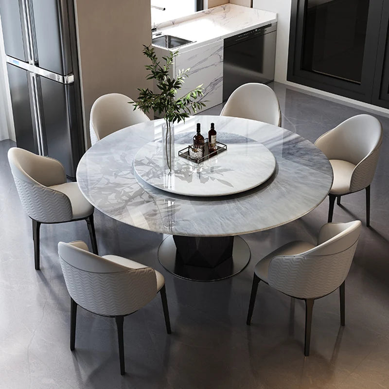 table ronde marbre gris moderne table manger pied central minimaliste meubles maison
